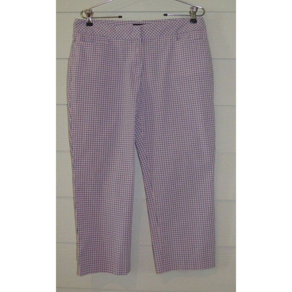 New Talbots Signature Pink & Blue Plaid Capri Tab Pants Sz 8